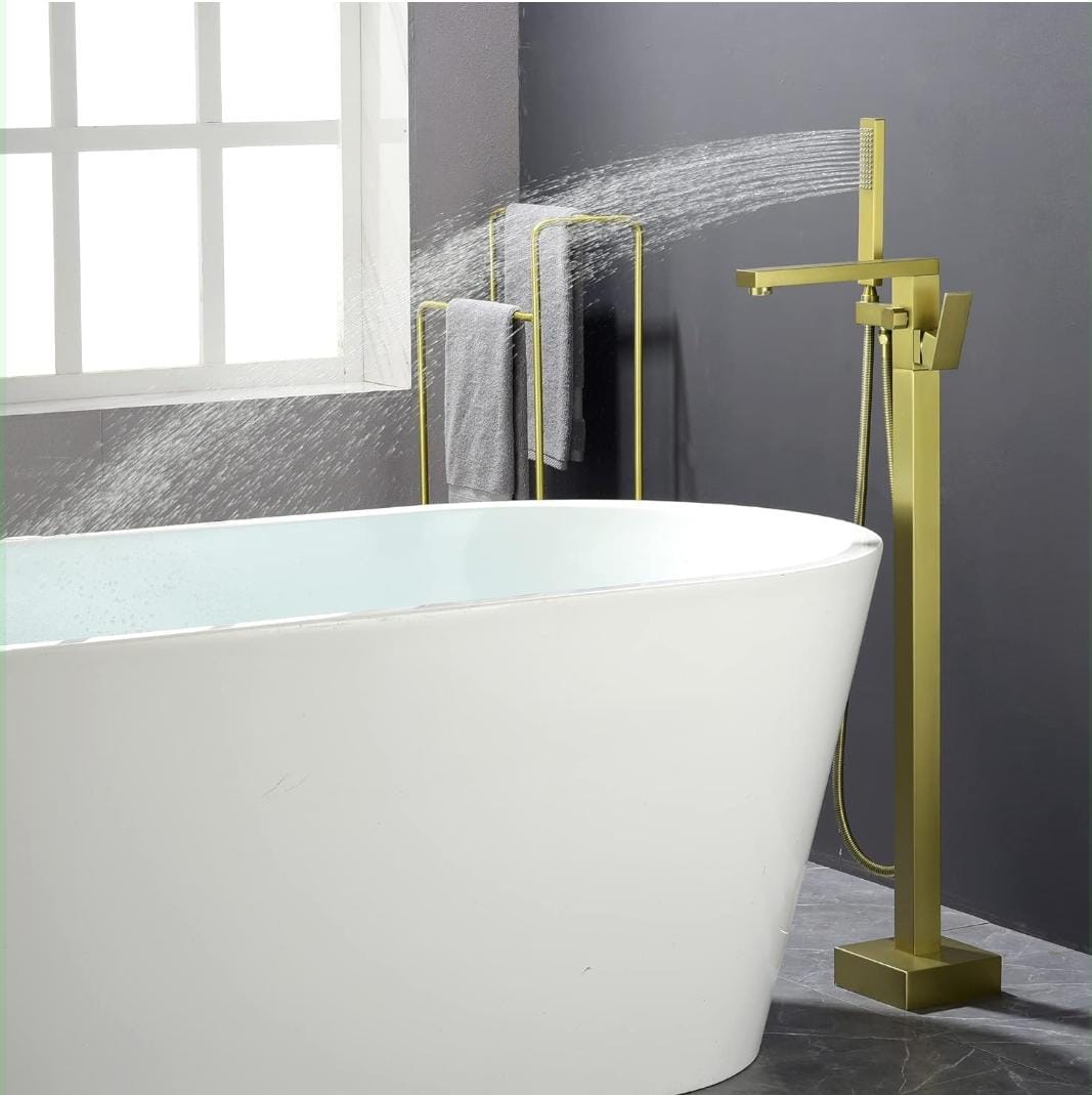 RITZYA Square Free Standing Floor Mounted Basin Mixer Tap with Hand Shower