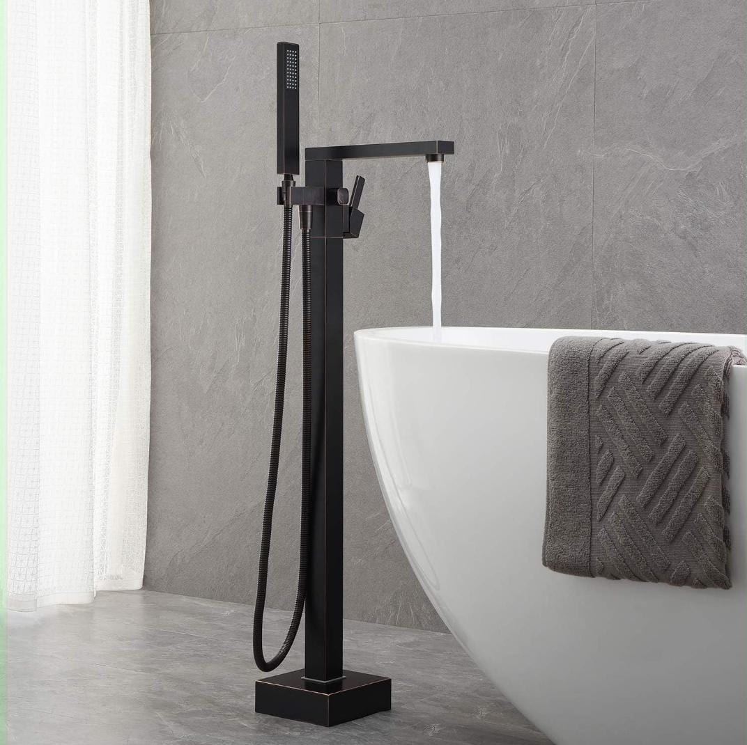 RITZYA Square Free Standing Floor Mounted Basin Mixer Tap with Hand Shower