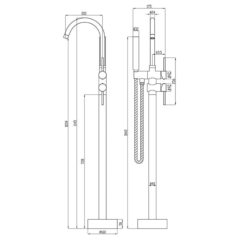 RITZYA Free Standing Floor Mounted Single Lever Basin Tap Mixer with Hand Shower