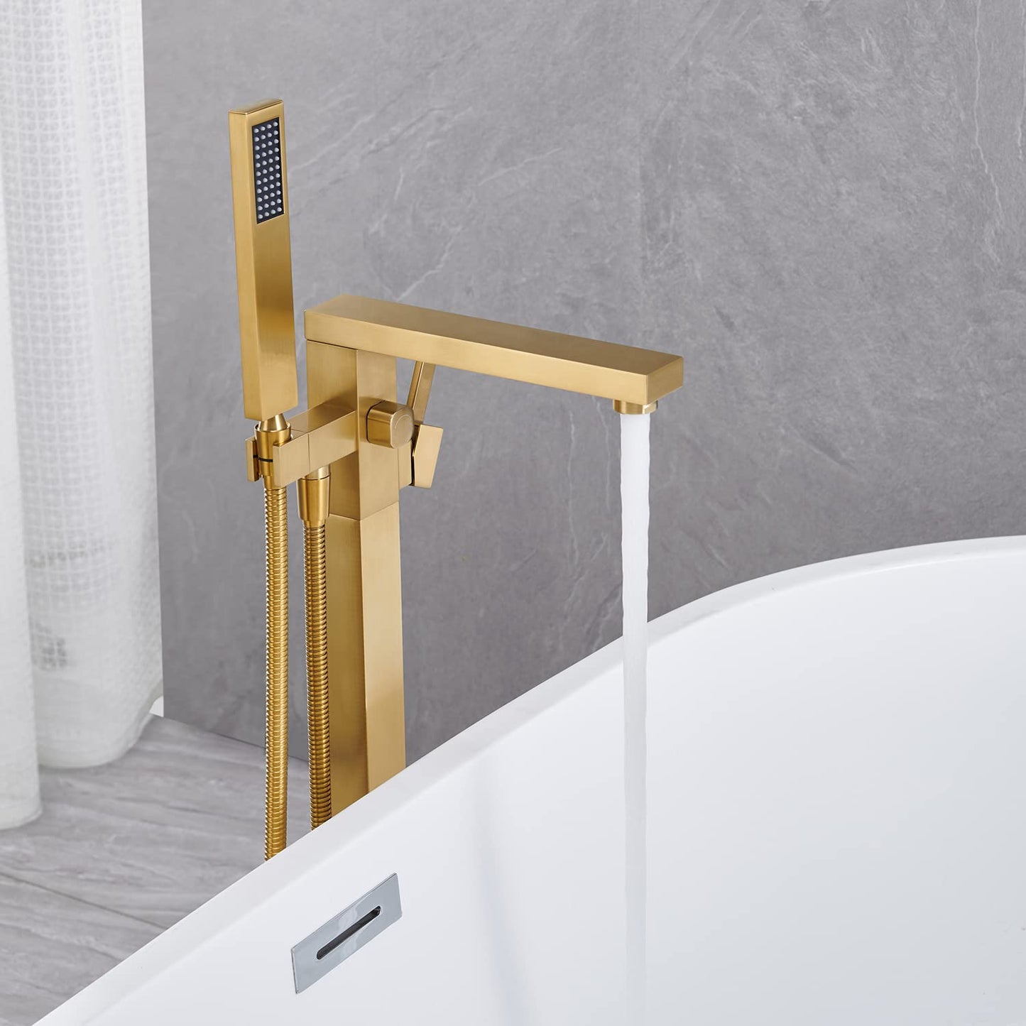 RITZYA Square Free Standing Floor Mounted Basin Mixer Tap with Hand Shower