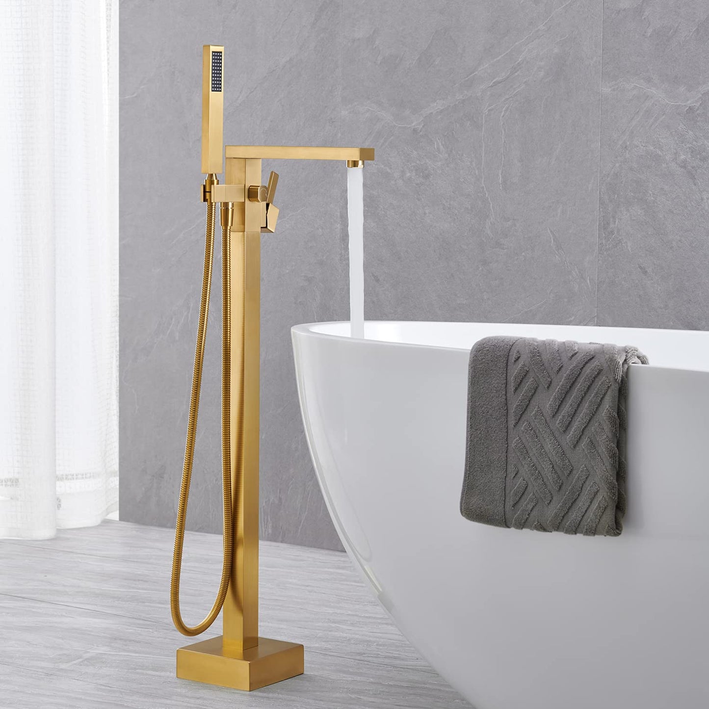 RITZYA Square Free Standing Floor Mounted Basin Mixer Tap with Hand Shower