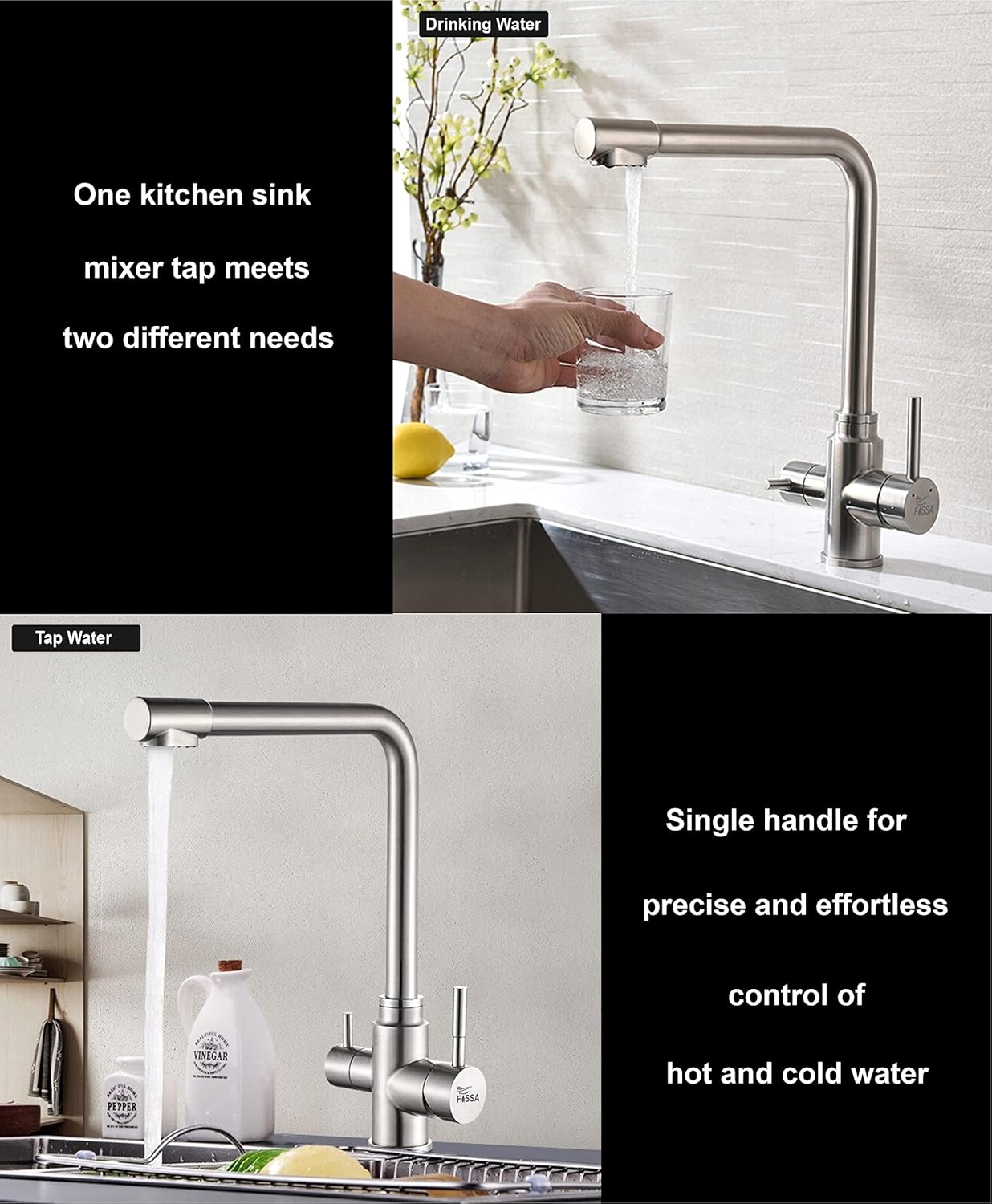 RITZYA Double Drain Kitchen Faucet Mixer Tap