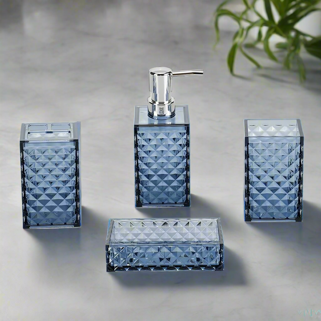 RITZYA 4 Piece Glass Design Blue Bath Set