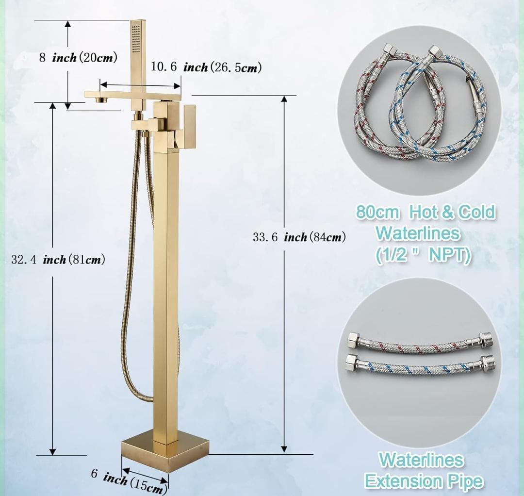 RITZYA Square Free Standing Floor Mounted Basin Mixer Tap with Hand Shower