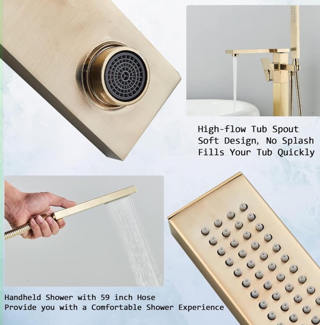 RITZYA Square Free Standing Floor Mounted Basin Mixer Tap with Hand Shower